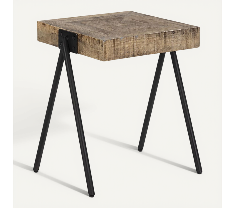 Ecama - Table D'appoint Rectangulaire En Bois De Manguier Et Métal Noir