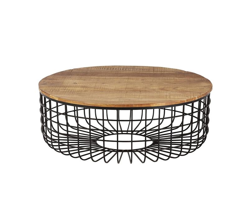 Table Basse Ronde Ø102cm Industrielle Bois D'acacia Et Métal Noir - Gladio