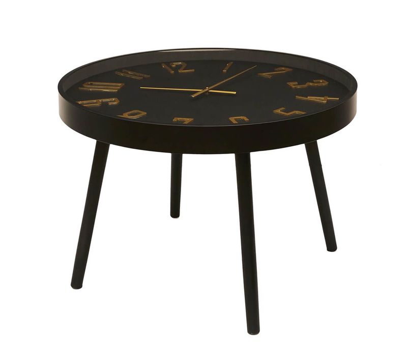 Table D'appoint Horloge Silencieuse D.70cm Noir Et Or - Orlar