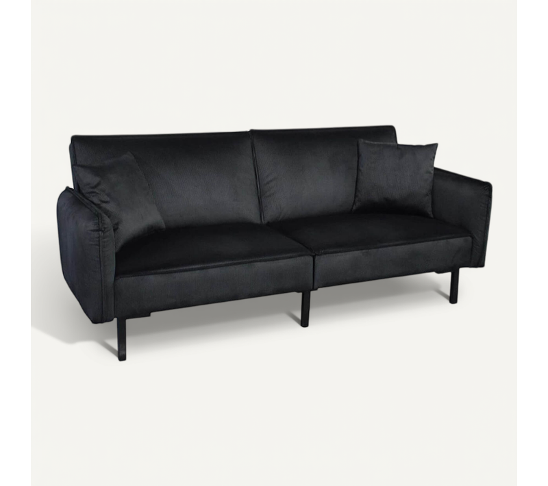 Canapé Convertible Bois D'eucalyptus Velours Noir - Konae
