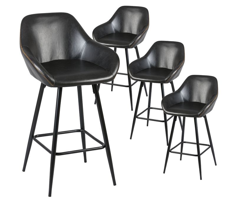 Lot De 4 Tabourets De Bar Simili Noir - Thome