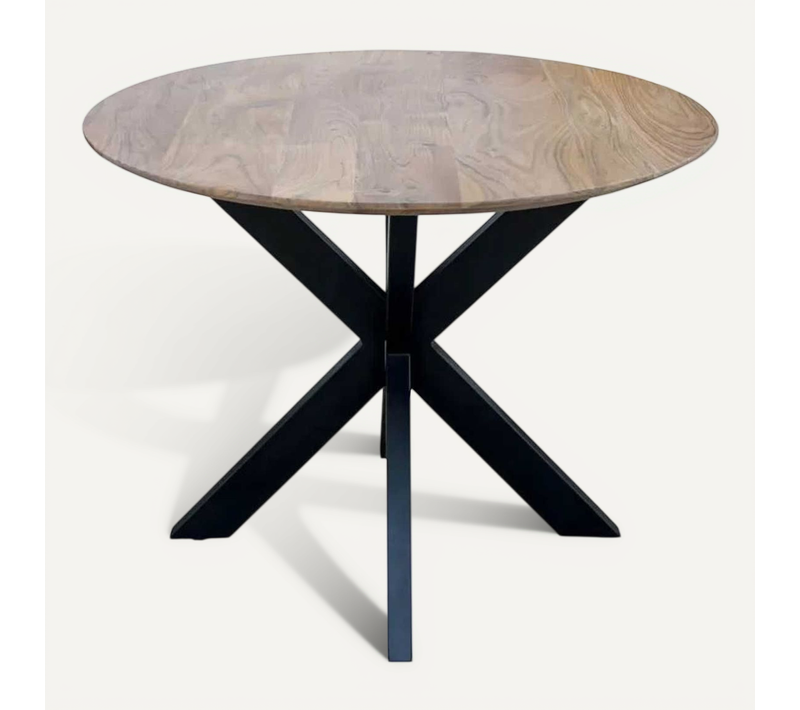 Myriam - Table De Repas Ronde Bois Et Acier Noir Mat