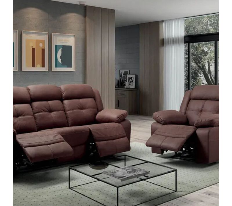 Fabares - Canapé 3 Places + Fauteuil Relax Electrique Chocolat