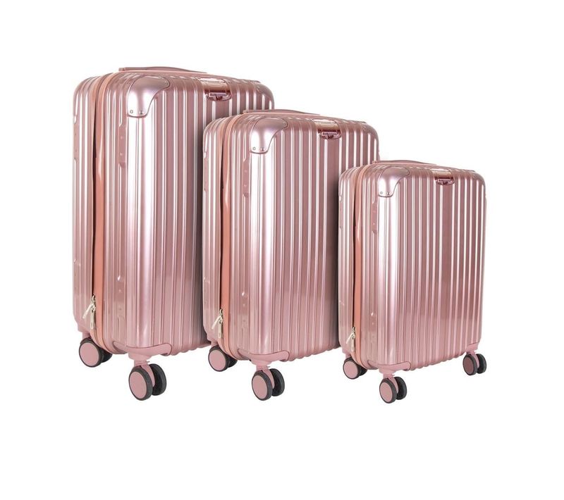 Lot De 3 Valises Rose - 49l 65l 105l, Coque Rigide En Polycarbonate, Roues Pivotantes 360° - Opal