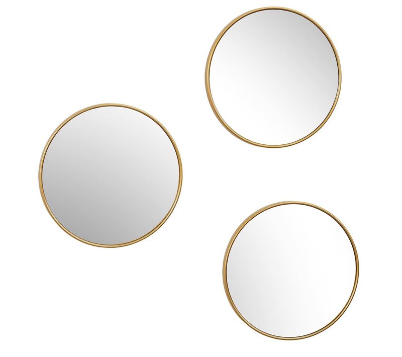Lot De 3 Miroirs Doré D.26cm - Miroirs Ronds Avec Cadre Doré Pour Décoration Murale - Silva