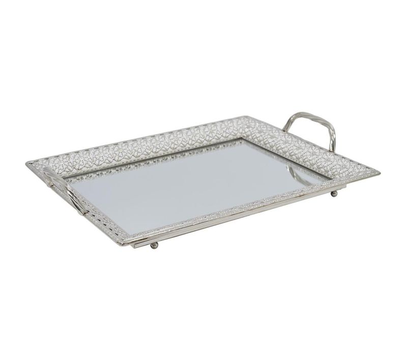 Plateau De Service Argenté Avec Miroir Et Poignées - Bovel