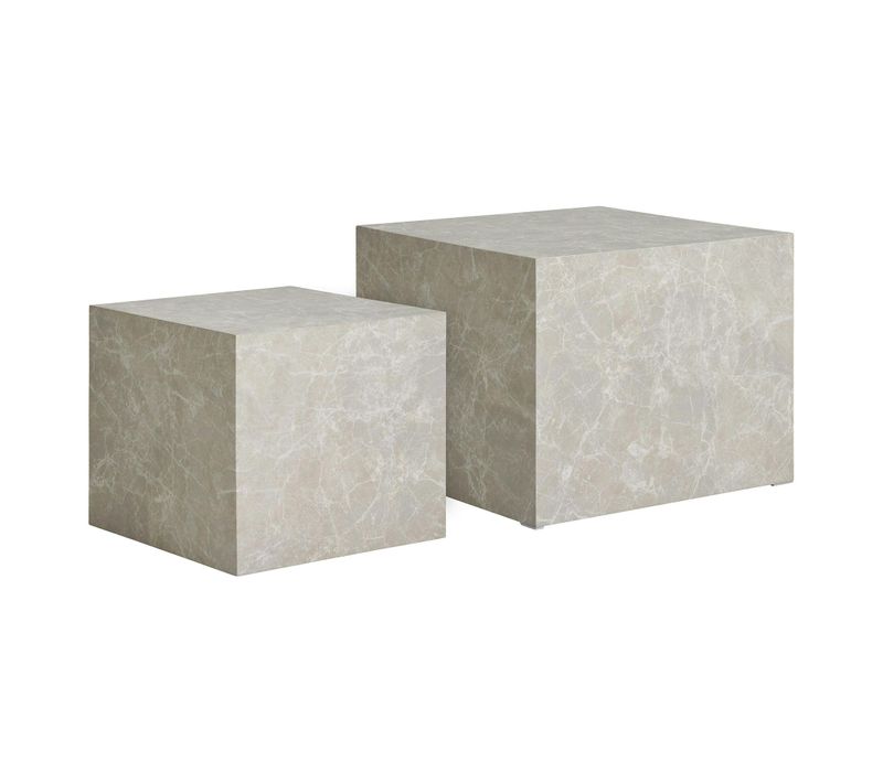 Table Basse Effet Marbre Beige - Set De 2 Cubes Design Trinite