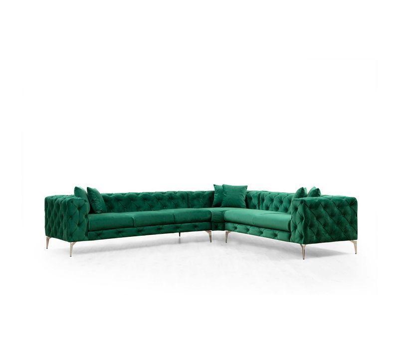 Canapé D'angle Vert En Velours Capitonné - Côté Droit Dover