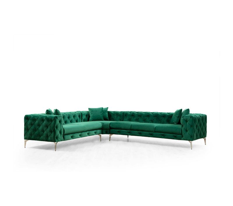Canapé D'angle Vert En Velours Capitonné - Côté Gauche Dover