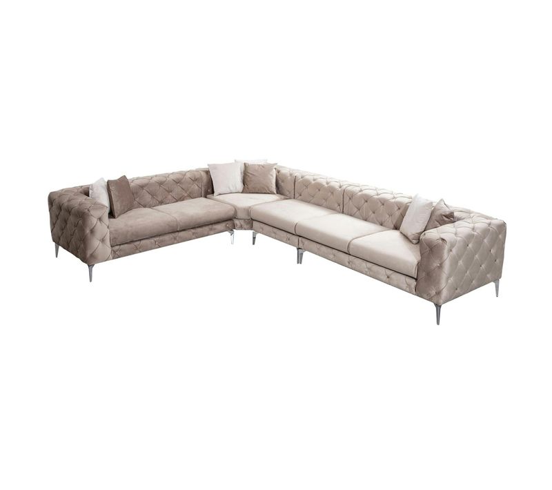 Canapé D'angle Beige En Velours Capitonné - Côté Gauche Dover