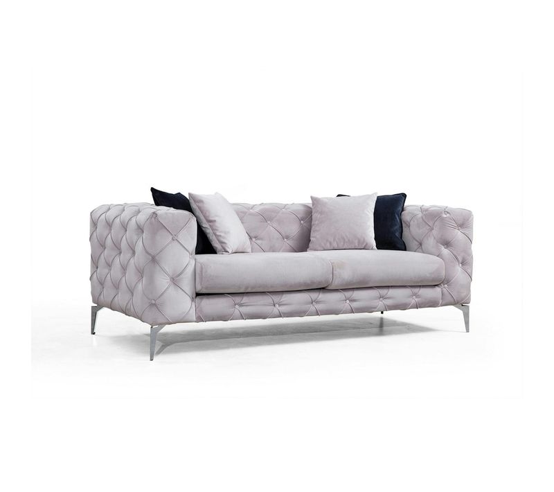 Canapé 2 Places Gris Clair En Velours Capitonné Dover