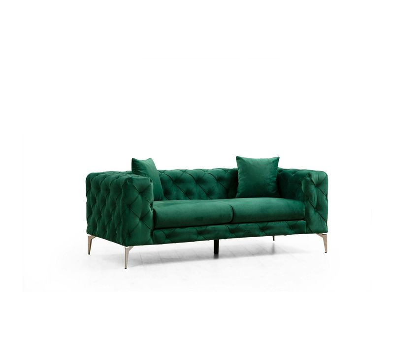 Canapé 2 Places Vert En Velours Capitonné Dover