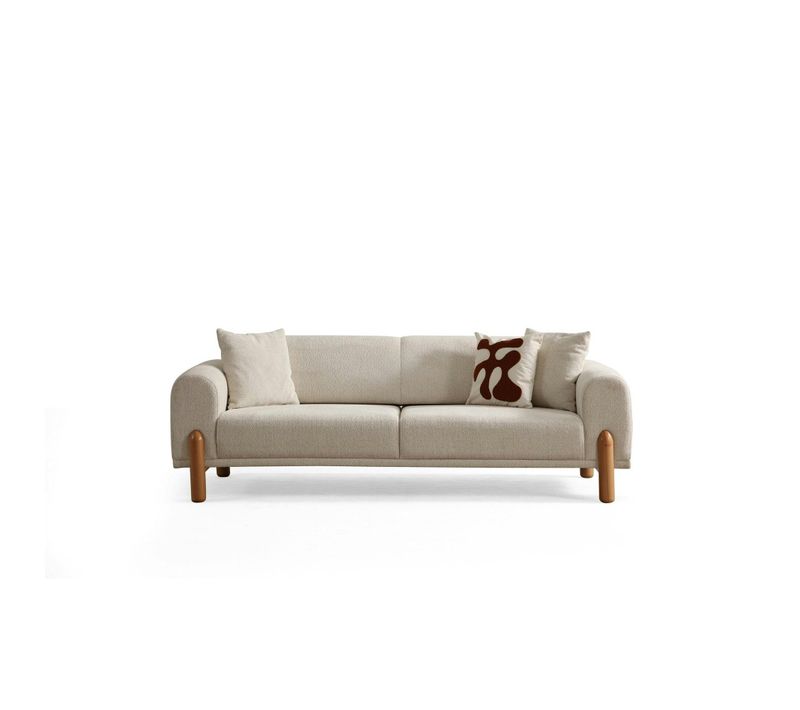 Canapé 3 Places écru - Lit D'appoint, Pieds Bois Lucca