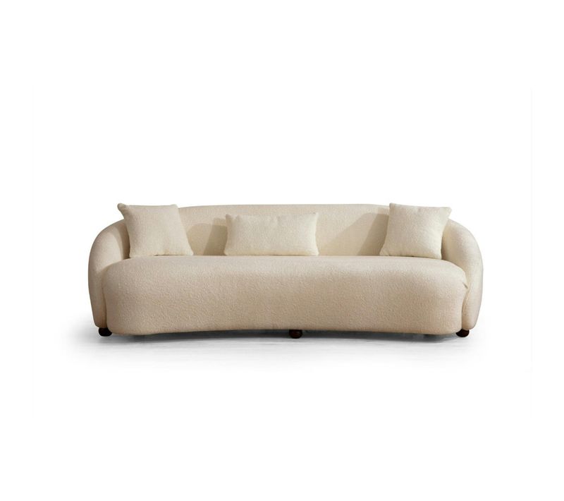 Canapé 3 Places Forme Arrondie - Écru, Bouclette Lucca