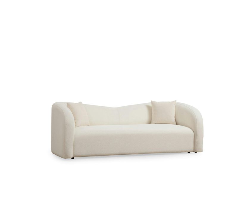 Canapé 3 Places Crème - Bouclette, Forme Courbe Lucca