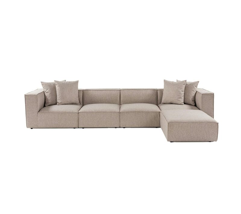 Canapé 5 Places En Lin Beige - Avec Pouf Collioure