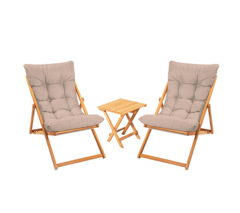 Salon Jardin Détente 2 Places Taupe - Bois Et Toile Sora