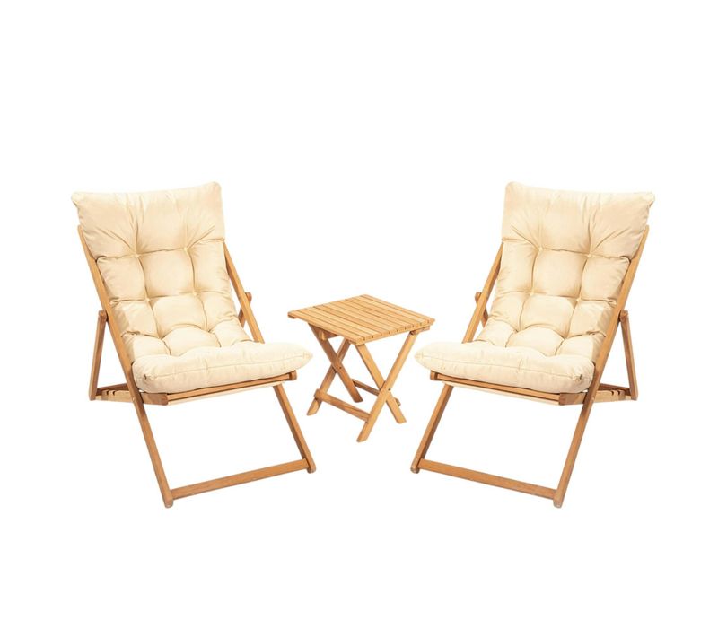 Salon Jardin Détente 2 Places Beige - Bois Et Toile Sora