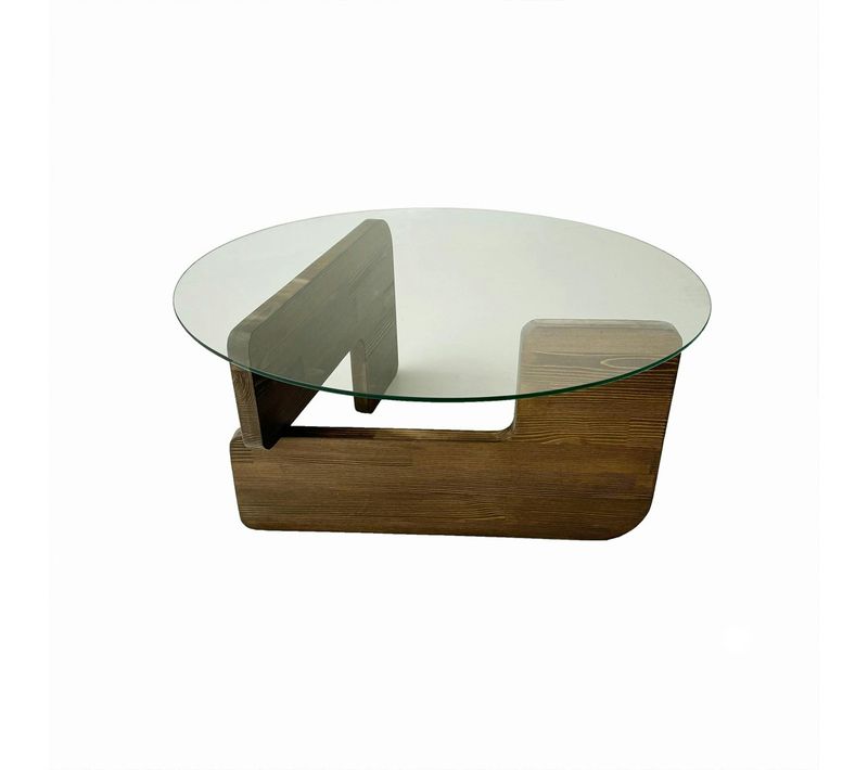 Table Basse Design En Verre - Pied Bois Brun Anzio
