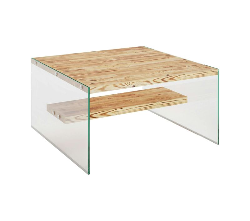 Table Basse Verre Et Bois - Plateaux Clairs Suspendus Lhasa