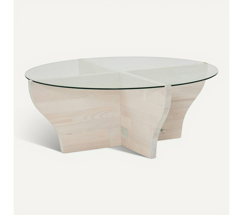 Table Basse Blanche En Verre Et Bois - Pied En X, Anzio
