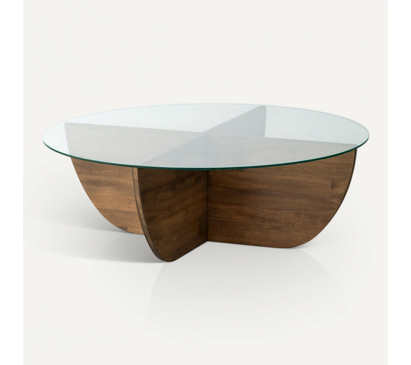 Table Basse En Verre – Pied Croix Bois Brun, 90 Cm Anzio