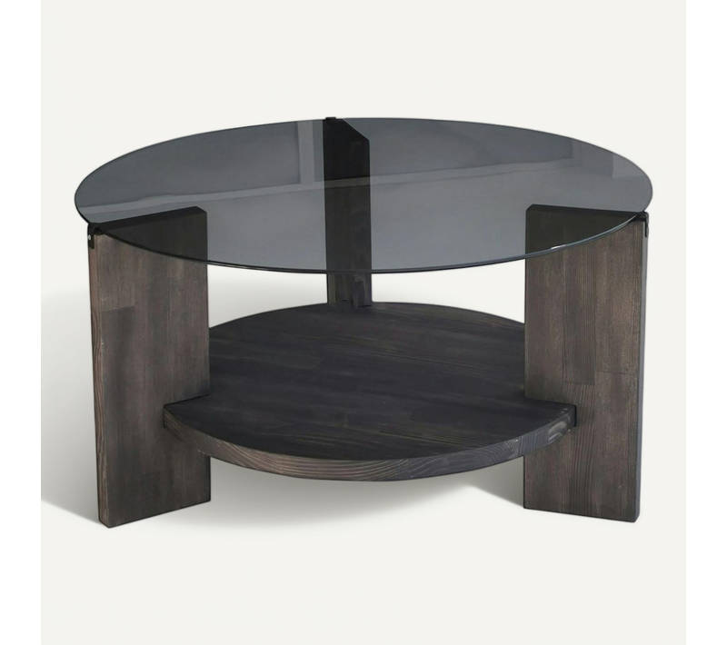 Table Basse Ronde Verre Fumé - 2 Plateaux Anthracite Anzio