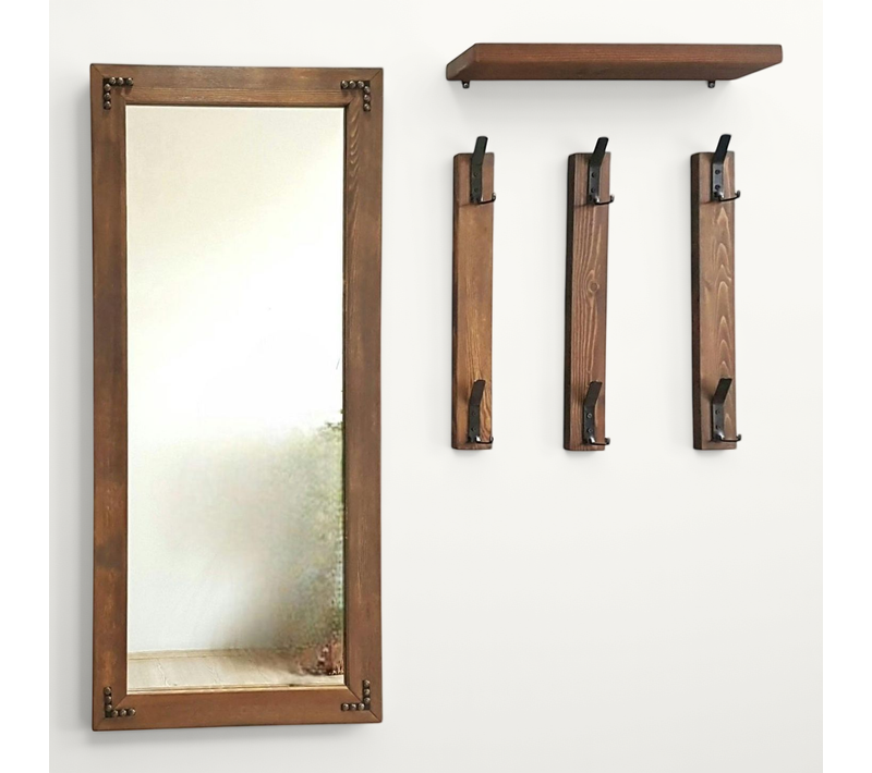 Vestiaire Mural - 1 Miroir, 3 Portemanteaux, 1 étagère Hilo