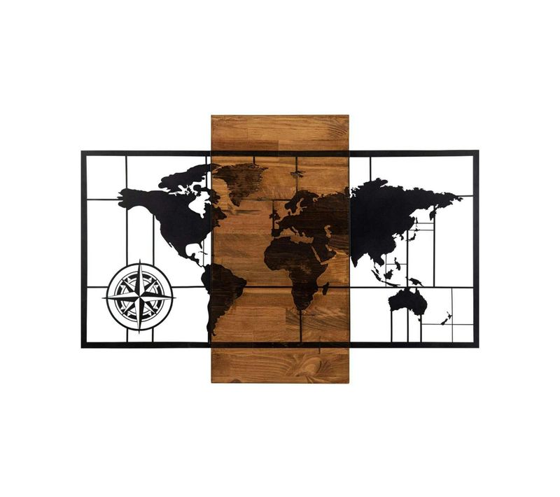 Décoration Murale En Métal Et Bois – Planisphère