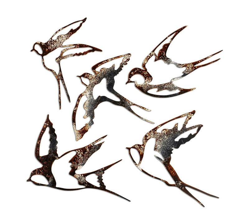 Décoration Murale Oiseaux En Métal Mordoré (lot De 5)