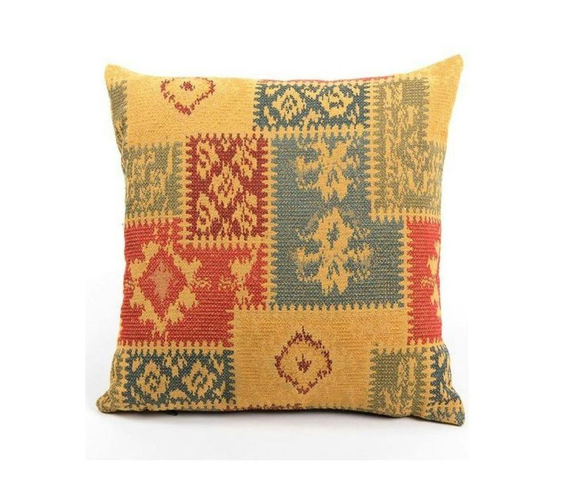 Coussin Ethnique Jaune – Motif Patchwork Izmir