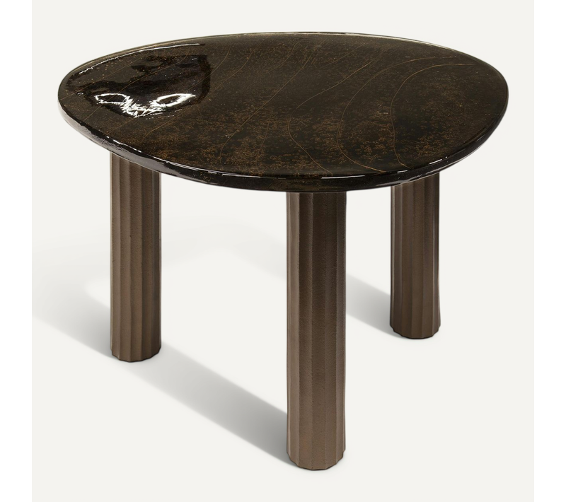 Table Basse Verre – Finition Cuivre Antique, 45 Cm Laguna