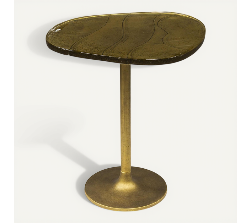 Bout De Canapé Verre – Finition Antique Dorée, 55 Cm Laguna