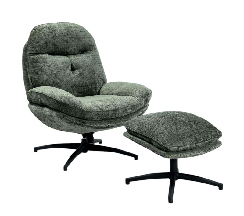 Fauteuil Détente Vert Sapin Pivotant Avec Repose-pieds Iena