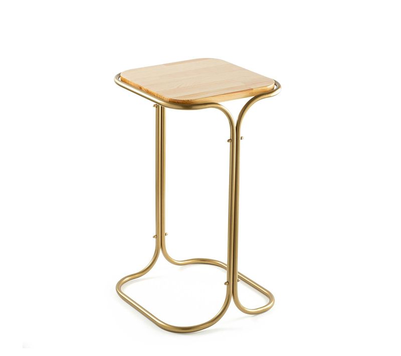 Petite Table D'appoint Dorée Carrée - Plateau Bois Clair Jena