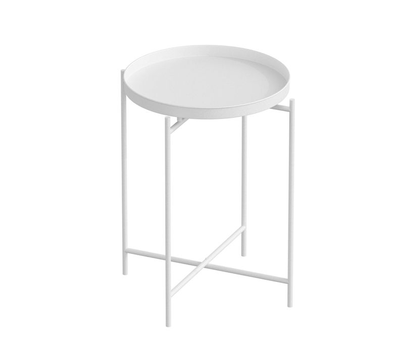 Petite Table D'appoint Blanche - Structure Ronde, Métal Sfax