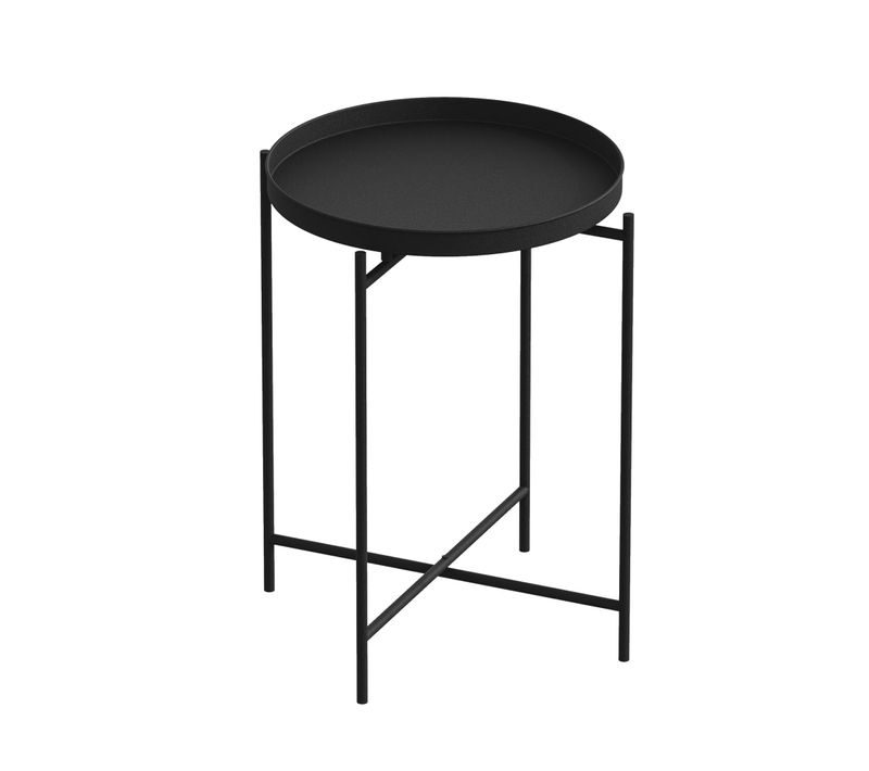 Petite Table D’appoint Noire - Structure Ronde, Métal Sfax