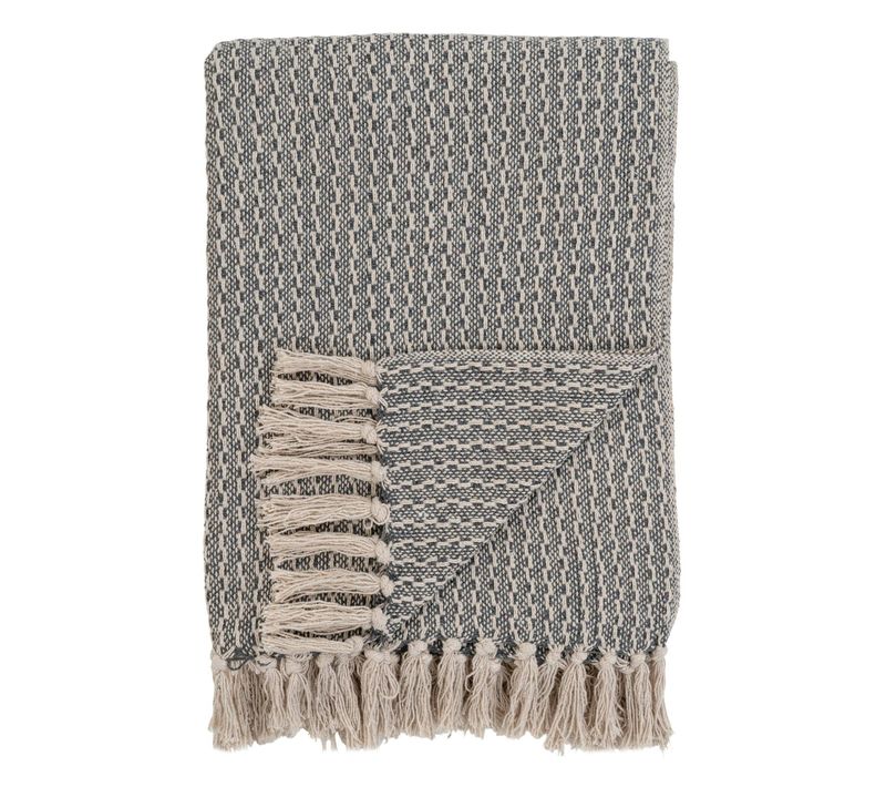 Jeté De Canapé Gris à Losanges - Franges, 130x160 Cm Fallon