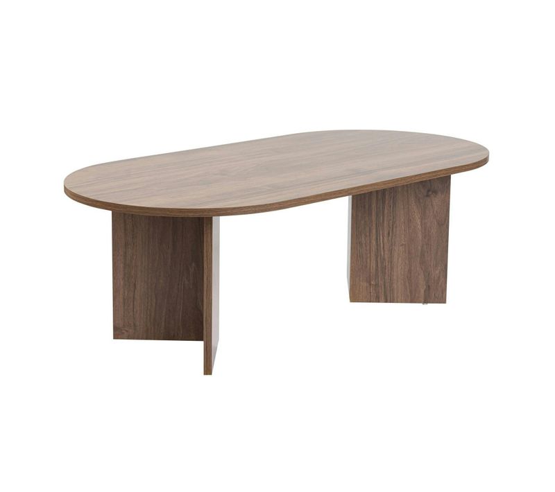 Table Basse Ovale Effet Bois De Noyer - Pieds En V Marfa