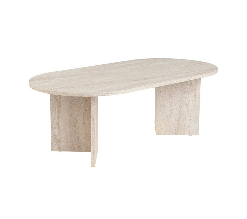 Table Basse Ovale Effet Travertin - Pieds En V Marfa