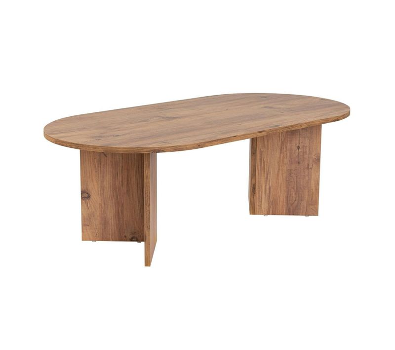 Table Basse Ovale Effet Bois De Pin - Pieds En V Marfa