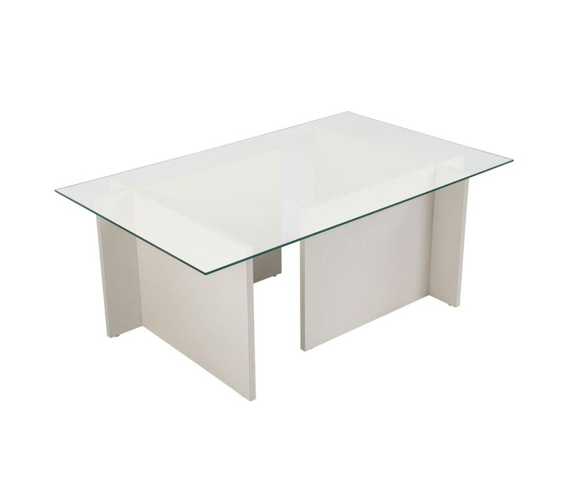 Table Basse Verre Déstructurée – Effet Bois Blanc, H.40 Cm Salta
