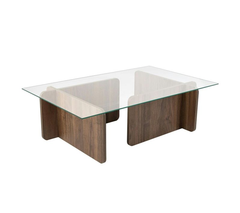 Table Basse Verre Déstructurée – Base Effet Bois Noyer Salta