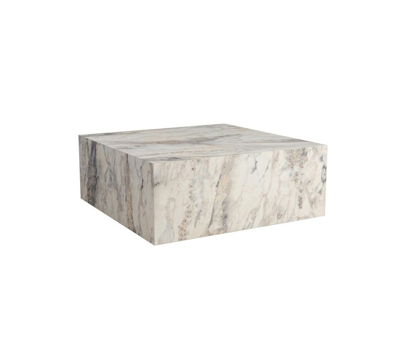 Table Basse Carrée Design Effet Marbre Blanc Marfa