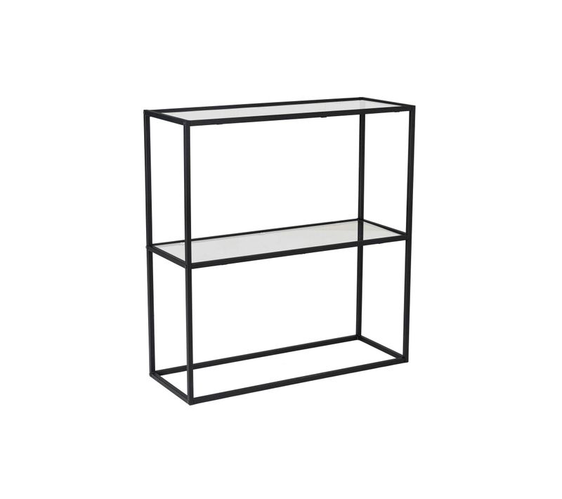Console D'entrée En Métal Noir - 2 Plateaux Verre Jena
