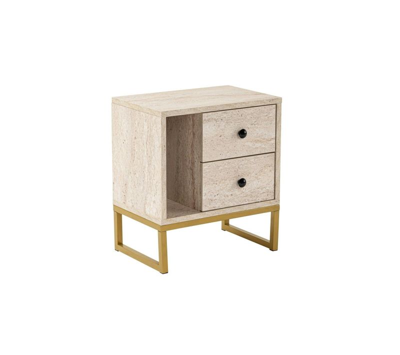 Table De Nuit 2 Tiroirs, 1 Niche - Effet Travertin Jena