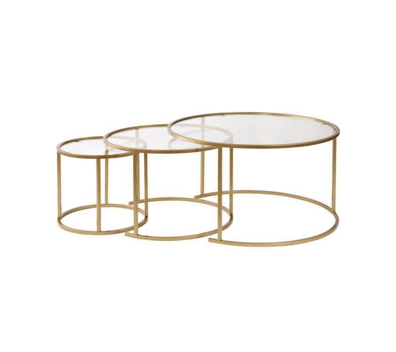 Table Gigogne En Verre - Cadre Doré (lot De 3) ⌀80 Cm Tulum