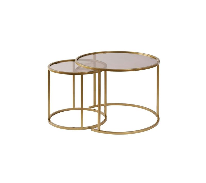 Table Gigogne Verre Ambré - Cadre Doré (lot De 2) ⌀60 Cm Tulum