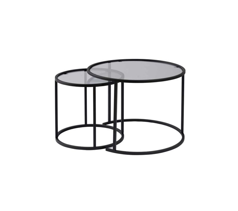 Table Gigogne Verre Fumé - Cadre Noir (lot De 2) ⌀60 Cm Tulum