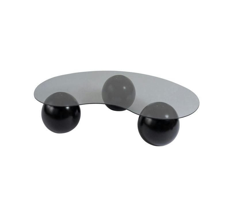 Table Basse Verre Fumé Design - 3 Pieds Boules Noirs Kochi